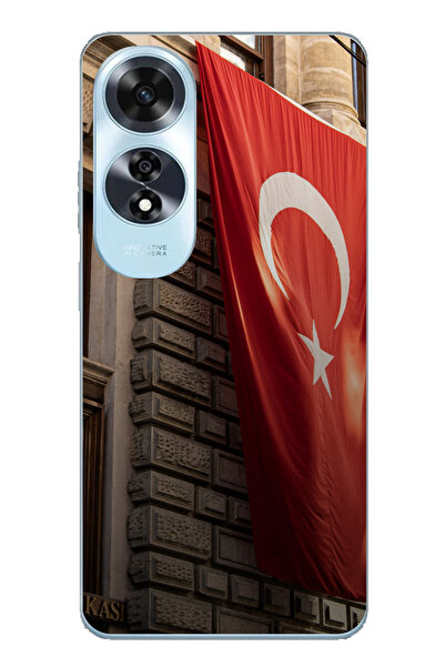 TechTree حافظة سيليكون متوافقة مع هاتف اوبو A60 بتصميم العلم التركي مطبوع