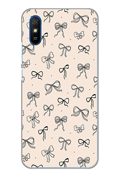 TechTree حافظة سيليكون متوافقة مع هاتف Redmi 9A باللون الأسود ونمط فيونكة بال...