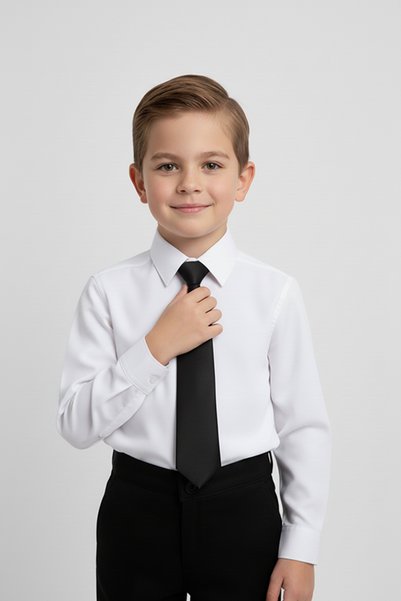 Merdia Kids Erkek Çocuk Uzun Kol Beyaz Gömlek ve Siyah Kravat Takım