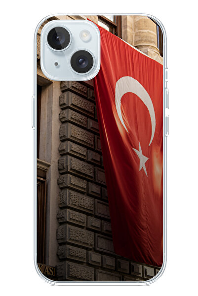 TechTree حافظة سيليكون متوافقة مع هاتف iPhone 15 على شكل العلم التركي مطبوع