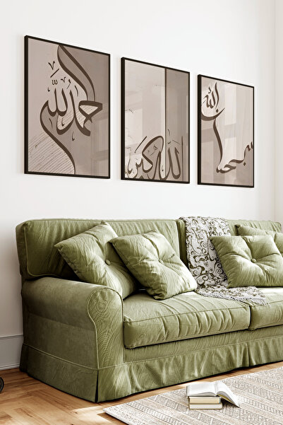 kutuTR Siyah Çerçeveli 2D UV Baskı 3’lü MDF Tablo Set – Modern Minimal Hat Ya...