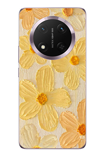 TechTree حافظة سيليكون متوافقة مع هاتف Honor Magic 7 Lite بلون أصفر ديزي مطبوع