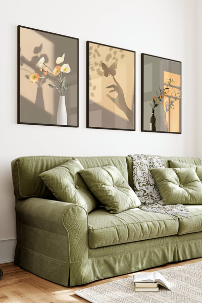 kutuTR Siyah Çerçeveli 2D UV Baskı 3’lü MDF Tablo Set – Modern Dekoratif Duva...