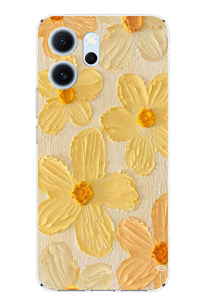 TechTree حافظة سيليكون متوافقة مع هاتف OPPO Reno 14F بلون أصفر ديزي مطبوع