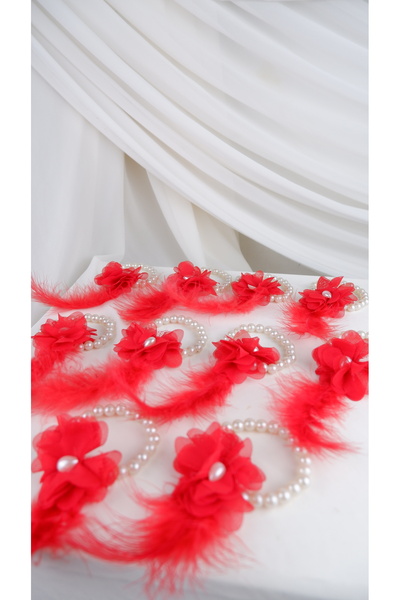 Buketlife Red Feather Pearl Bridesmaid Bracelet