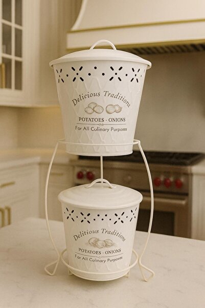 Feronyahome & Garden Lüks 2 Katlı Metal Patates&Soğan Saklama Standı–Havaland...