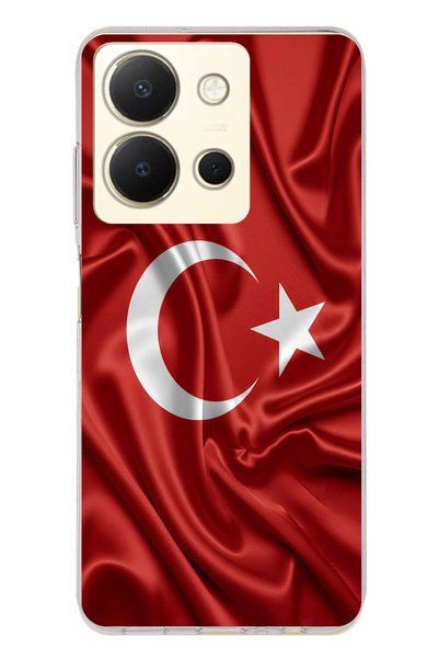TechTree حافظة سيليكون متوافقة مع علم تركيا مطبوع لهاتف Vivo Y36
