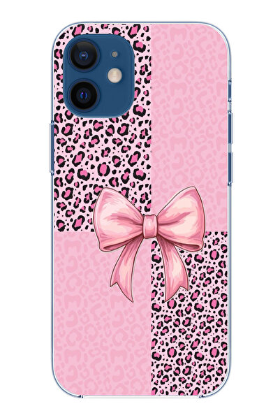 TechTree حافظة سيليكون متوافقة مع هاتف iPhone 12 Mini بنمط الفهد الوردي وشريط...