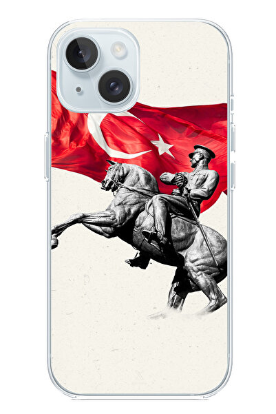 TechTree حافظة سيليكون متوافقة مع هاتف iPhone 15 تفصيلية لذكرى أتاتورك مطبوع