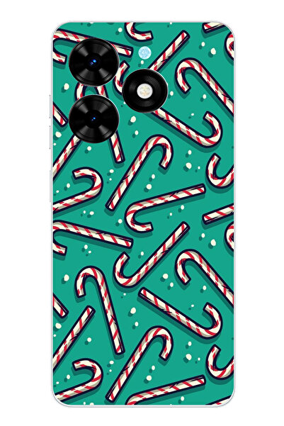 TechTree حافظة سيليكون مطبوع متوافقة مع هاتف Tecno Spark 20-20C مع عصا حلوى ر...