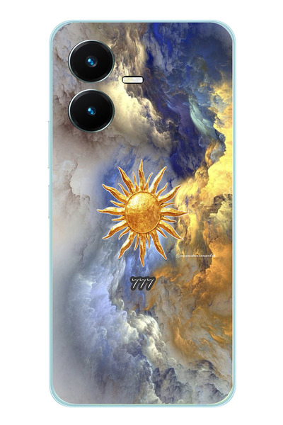 TechTree حافظة سيليكون متوافقة مع هاتف Vivo Y22S - Y35 777 بتصميم الشمس والسحاب مطبوع