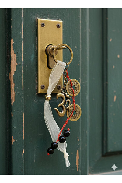 PİRAMİGO سلسلة مفاتيح نحاسية مكونة من 6 قطع على شكل عملة الحظ الصينية مع رمز أوم، 14 سم، تميمة فنغ شوي للثراء