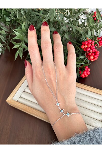 ringbox Gümüş Renkli Turkuaz Taşlı Yıldız Şahmeran