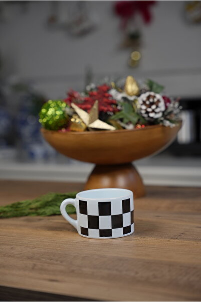 Viva Seramik New Style Checkered Double Turkish Coffee Cup, Small Mug