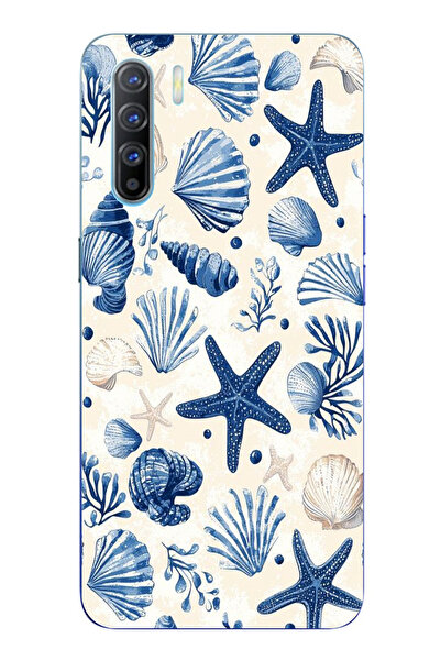 TechTree حافظة سيليكون مطبوع متوافقة مع هاتف اوبو رينو 3-A91 بنمط صدفة البحر ...