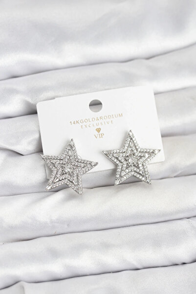shopwave Silver Color Brass Zircon Stone Star Model Women's Earrings