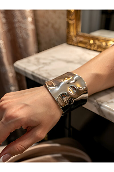 botanica Paslanmaz Çelik Kalın Cuff Bileklik – Modern Heykelsi Tasarım (Gold ...