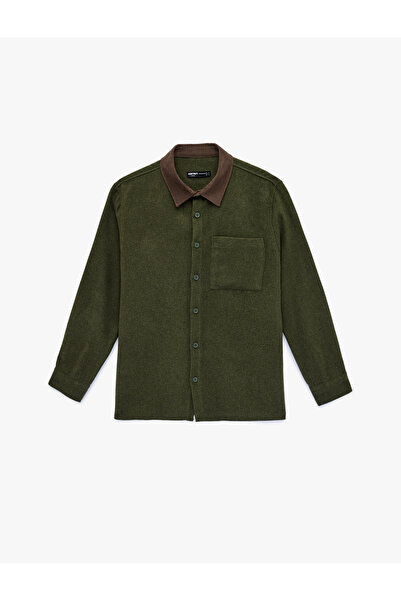 Koton Regular Fit Cepli Renk Kontrastlı Klasik Yaka Uzun Kollu Gömlek