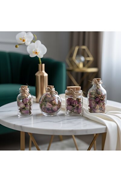 Şirin Cam Şişede Kurutulmuş Tomurcuk Gül Seti