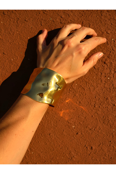 botanica Paslanmaz Çelik Kalın Cuff Bileklik – Modern Heykelsi Tasarım (Gold ...