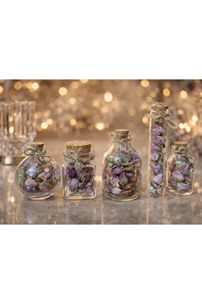 Şirin Cam Şişede Kurutulmuş Tomurcuk Gül Seti