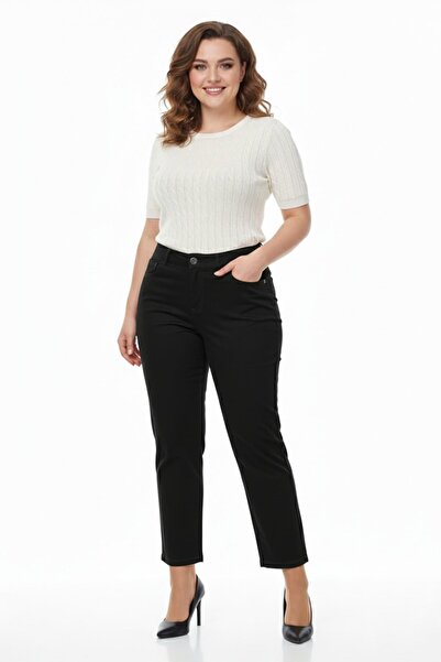 KÜBRA Women's Canvas Ankle Pants with Elastic Waistband and Buttons Bgl-St05056