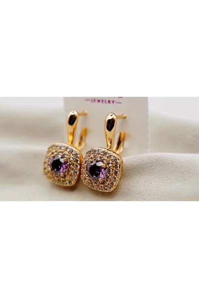 XUPING JEWELRY Earrings with purple zirconium stone plated with 18k gold