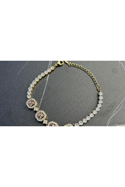 XUPING JEWELRY Brățară Royal Tennis placată cu aur de 18K și cristale roz/zirconia