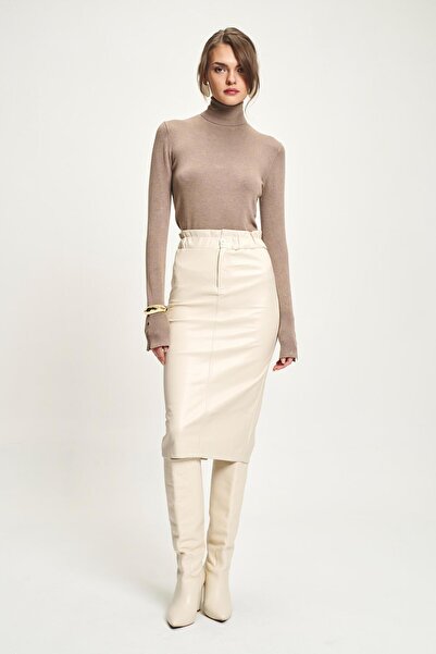 Lijuri Fusta midi din piele cu detaliu de fante cu talie adunata 4073 R3-J-K1