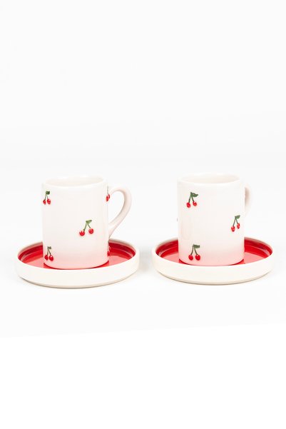 Loomart Cherry figured 2-person 4 piece handmade coffee cup set