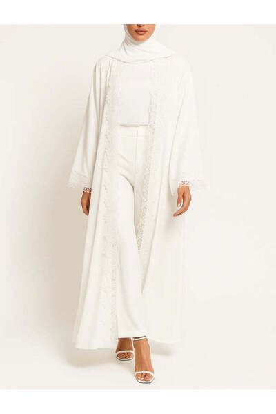 MayaCloset Premium Long Nidah Cap Ferace Abaya with Elegant Lace Trim