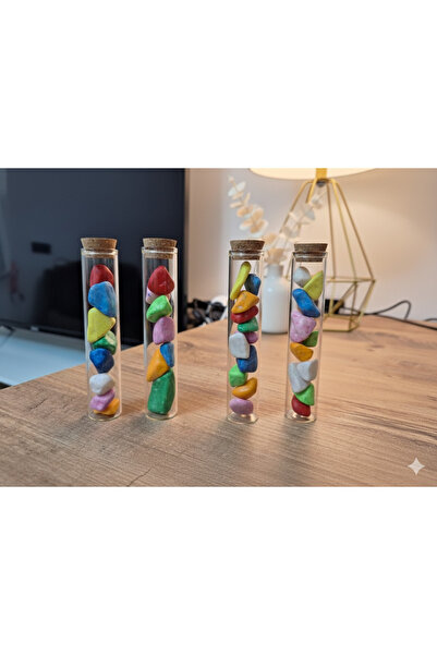 Şirin Gökkuşağı Esintili Mantar Tıpalı Dekoratif Cam Tüp Seti (4'lü)