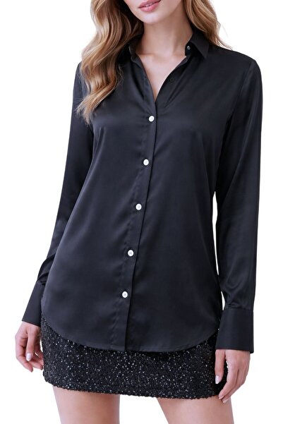 Qualia Butik Women's Button Detailed Satin Shirt