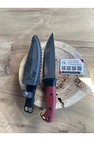 Karadağ 🔪 Kılıflı Avcı Bıçağı Clever Kırmızı 14,5 cm – El Yapımı Paslanmaz Ç...