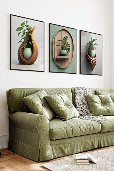 kutuTR Siyah Çerçeveli 2D UV Baskı 3’lü MDF Tablo Set – Modern Dekoratif Duva...