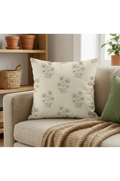 Etnik Dekor Daisy Bouquet Patterned Digital Print Single Throw Pillow Cover