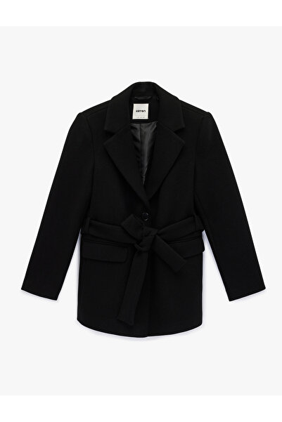 Koton Belted Cashmere Coat with Pockets and Long Sleeves