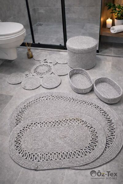 Öz-Tex Home Jüt,Banyo Seti,Banyo Paspası, Paspas Takımı,Makyaj Sepeti,Çöp Kov...