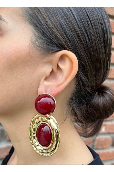 nunu takı أقراط ميدالية من الحجر الأحمر الداكن