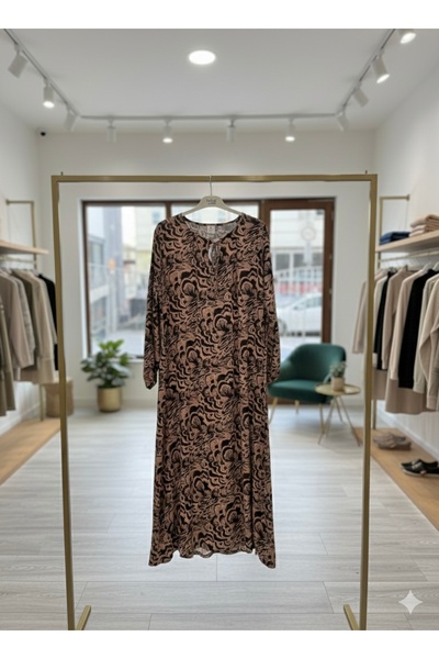 fariza tekstil Широка вискозна скромна рокля с U-образно деколте