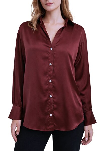 Qualia Butik Kadın Düğme Detaylı Saten Gömlek
