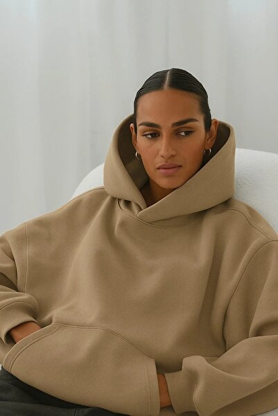 oneagılyazı هوديي سويت شيرت نسائي قصة فضفاضة – بغطاء رأس ، صوف ثلاثي الخيوط، جيب كانجارو