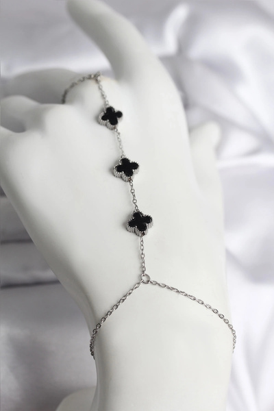 shopwave 316L Steel Silver Color Black Clover Model Women's Şahmeran