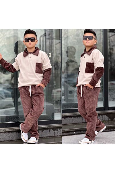 zavera for kids Boy's Velvet Double Suit with Pocket Detail - 100% Cotton - H...