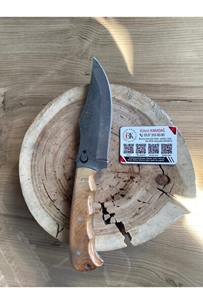 Karadağ 🔪 Ay Yıldız Desenli Avcı Bıçağı 14 cm – El Yapımı Paslanmaz Çelik Ka...