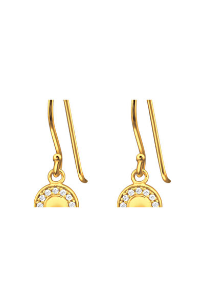 All4Silver Round Golden Zircon Earrings - Silver 925