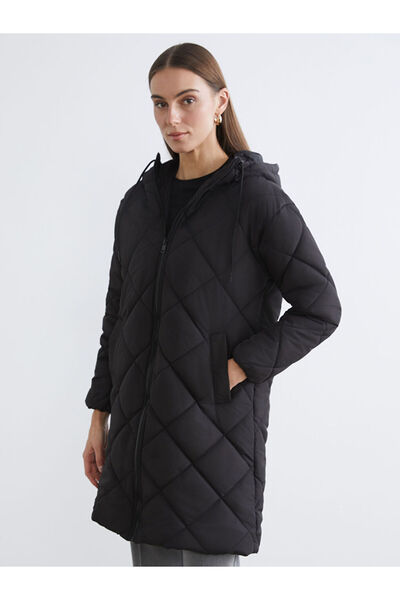 LC Waikiki Black Hooded Quilted Women's Puffer Jacket