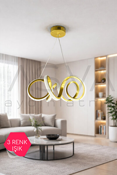 asva aydınlatma Modern Salon LED Avizesi Eskitme Gold Üç Renk Işık Dekoratif ...