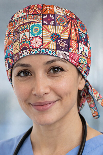 Lion Üniforma Etnik Desenli Unisex Cerrahi Bone Hemşire ve Doktor Bone