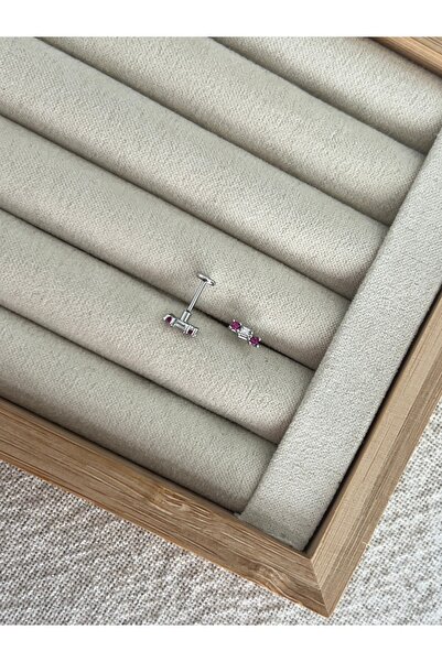 ringbox Gümüş Renkli Fuşya Taşlı Piercing Tragus Helix Kıkırdak